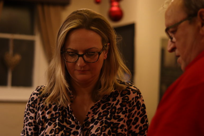 a woman in a pub