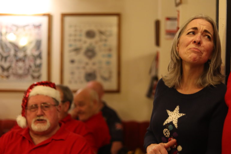 woman looking up and pulling funny face