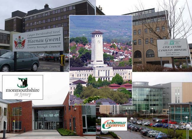 Collage showing the five councils in Gwent