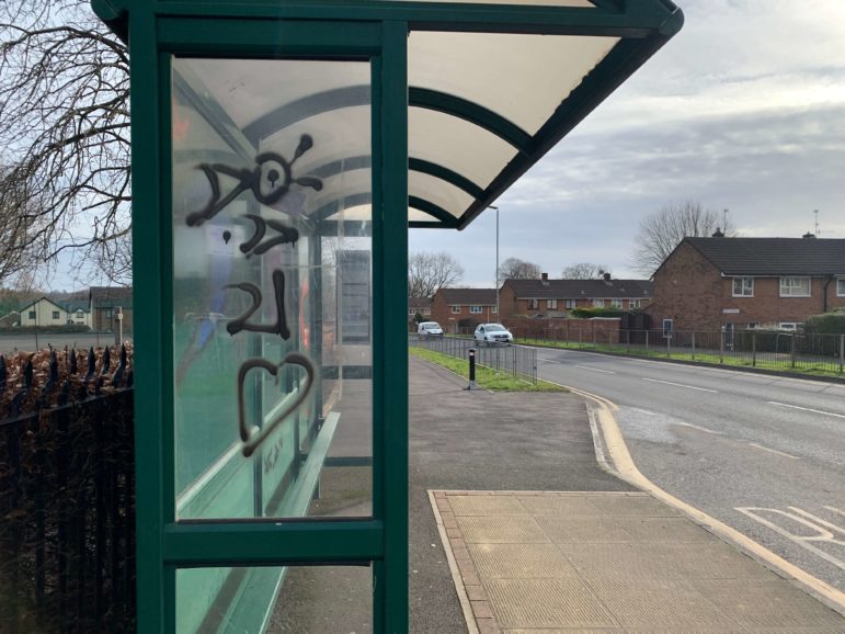 A vandalised bus stop