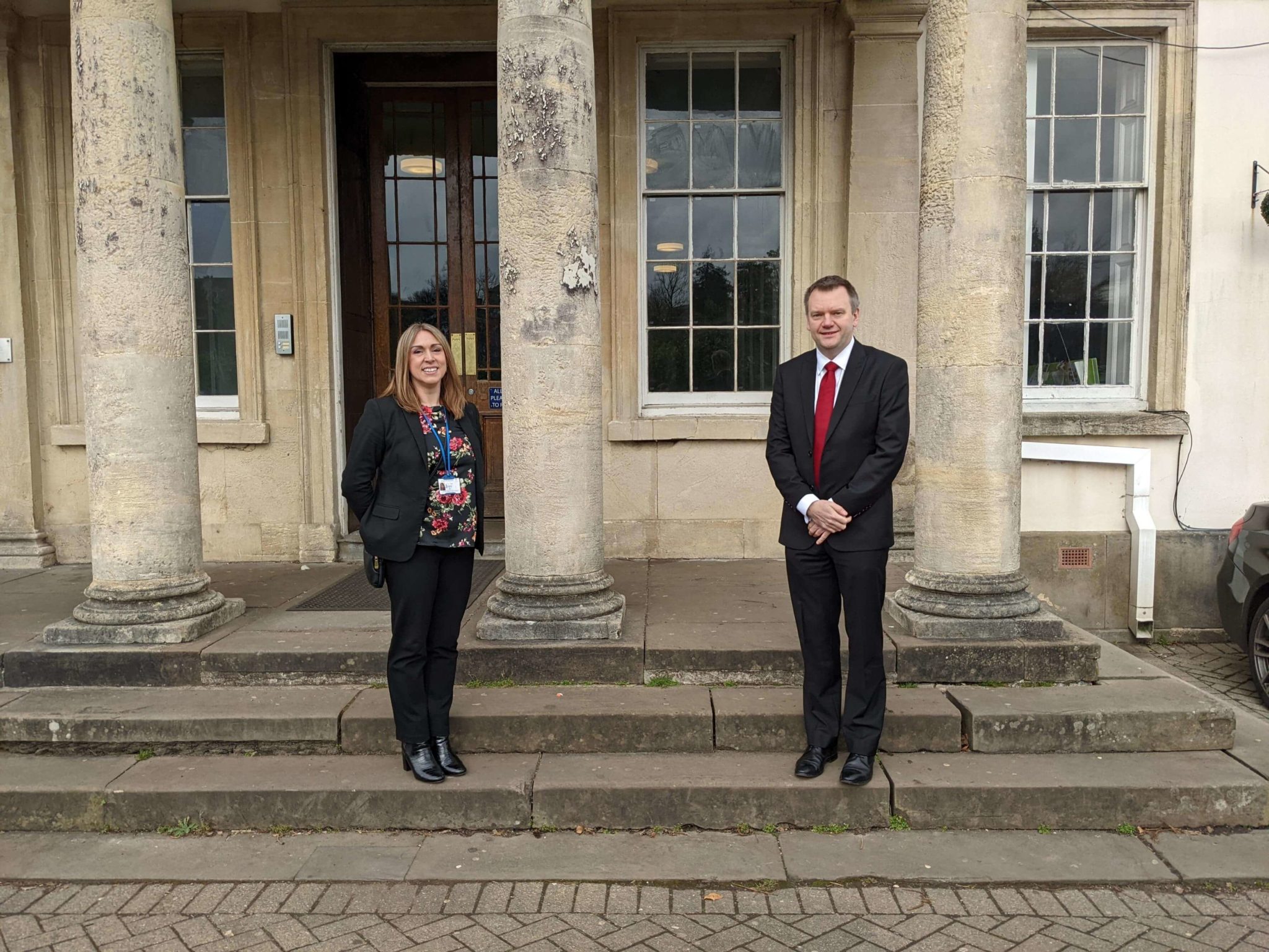 Emma Read, assistant headteacher, and Nick Thomas-Symonds at St Alban's RC School