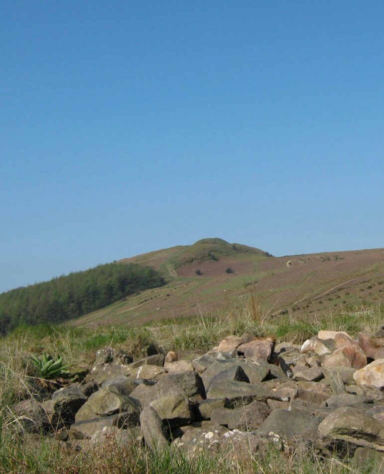 A view up towards a large hill