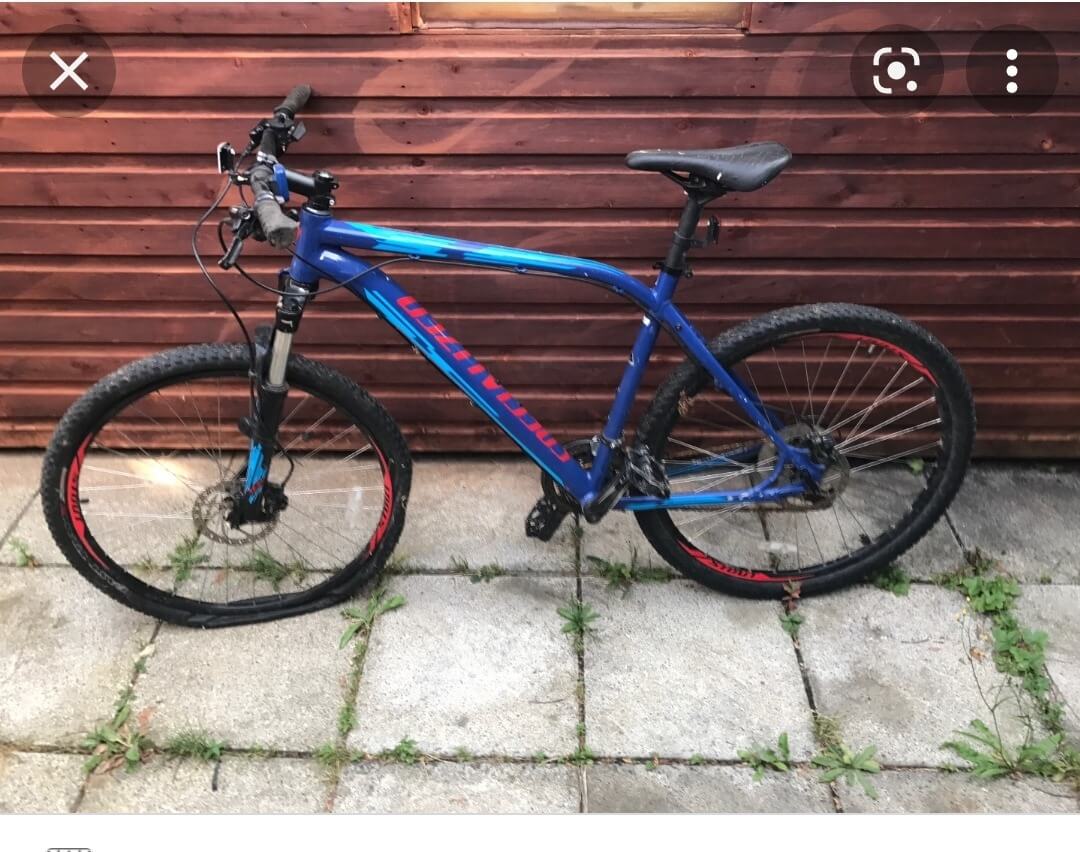 A blue mountain bike