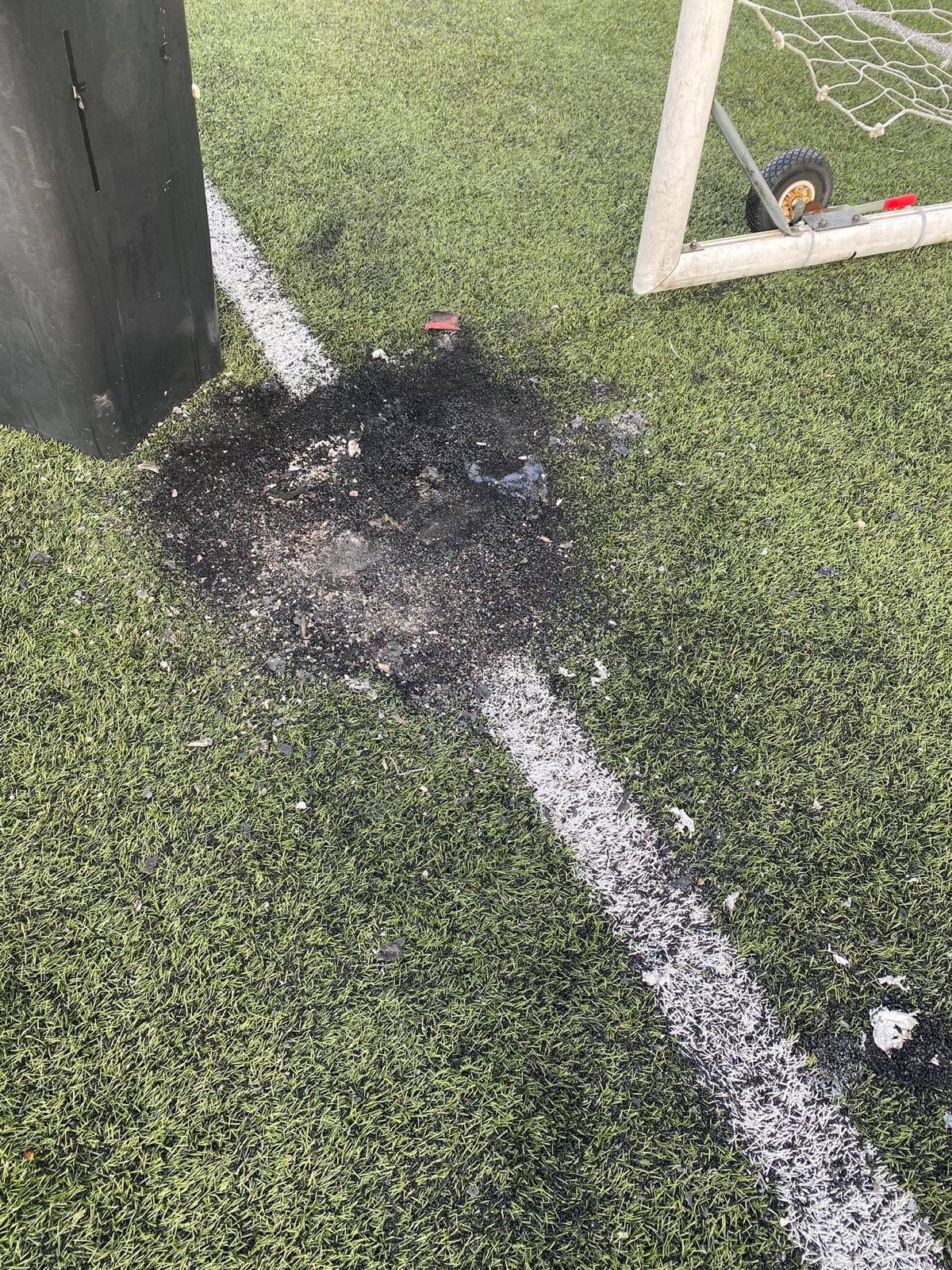 A burned section of a 3G pitch