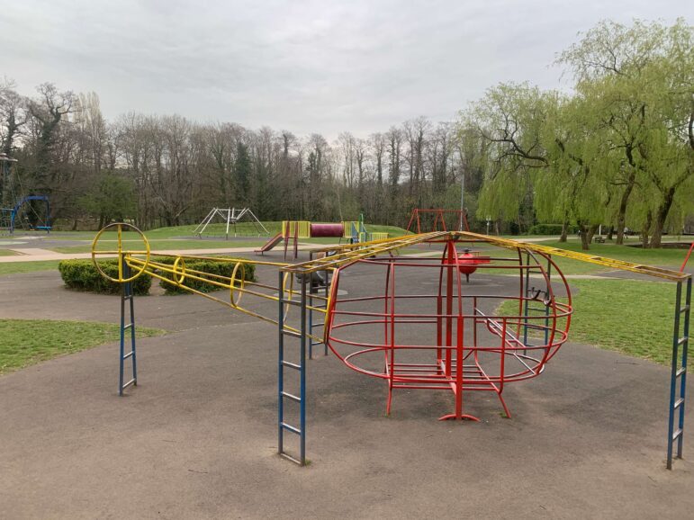 a children' s playground helicopter climbing frame