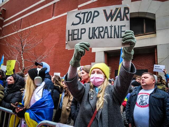 Crowd on Protest against War on Ukraine
