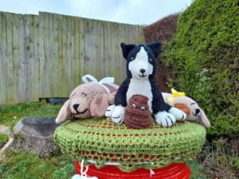 knitted animals on a postbox