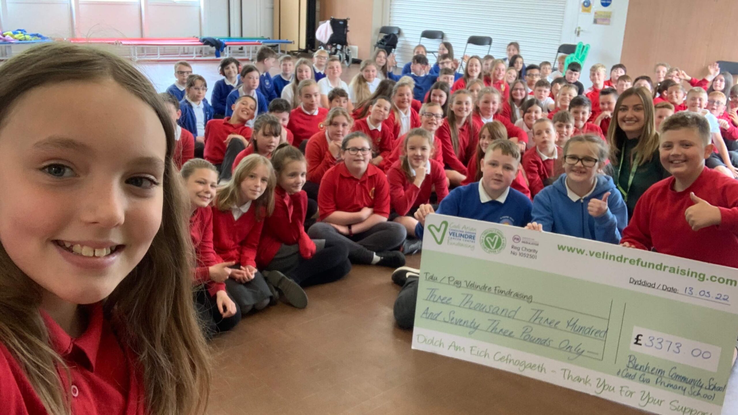 Children and a giant cheque