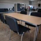 table and chairs in a hall