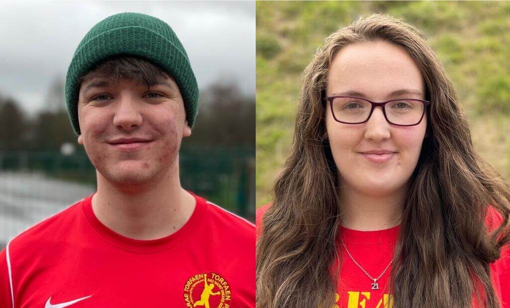 man and woman in red t shirts