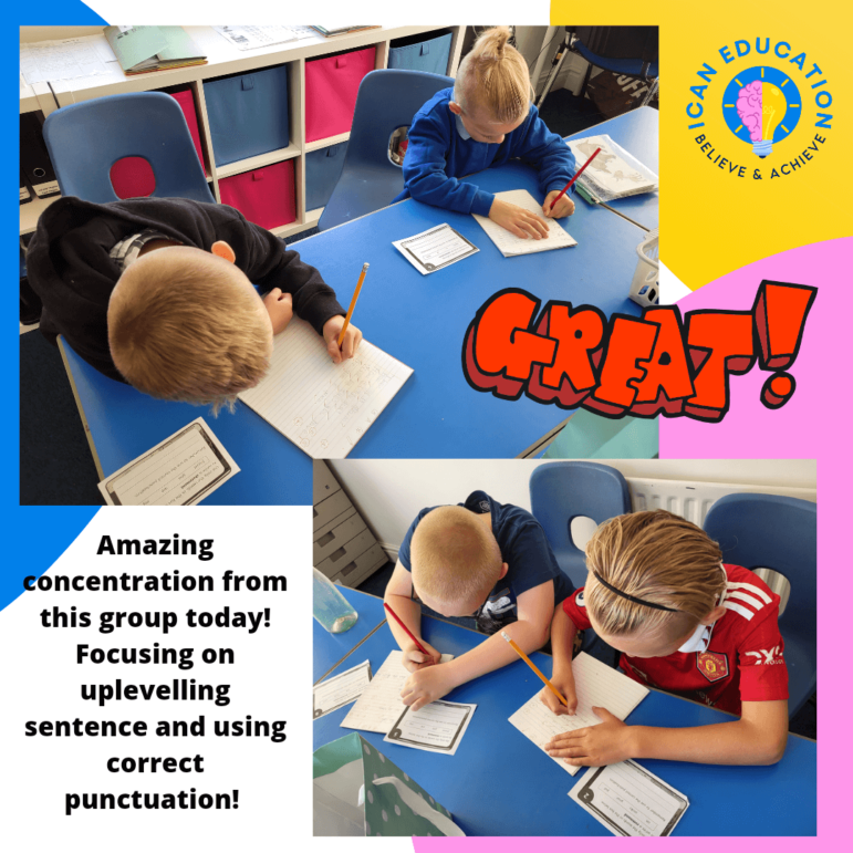 children work in a classroom