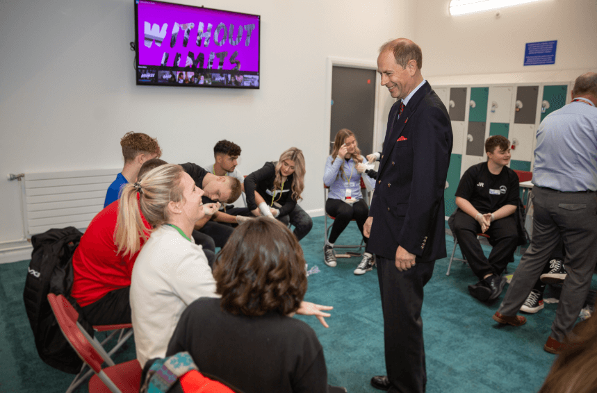 Prince Edward meets students in the Learning Zone in Cwmbran