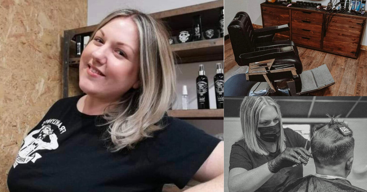 Hairdresser cuts mans hair