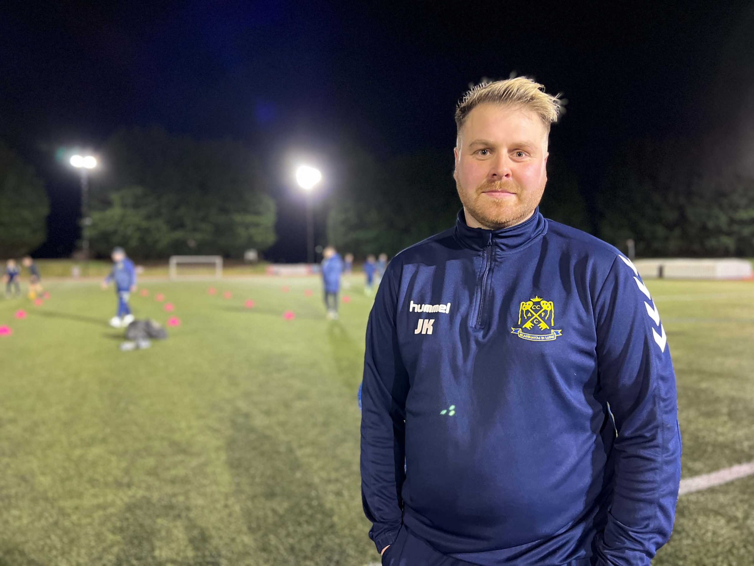 James Kinsella, manager of Cwmbran Celtic FC, on the pitch