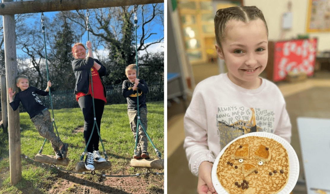 children in. park and a young girl with a cake