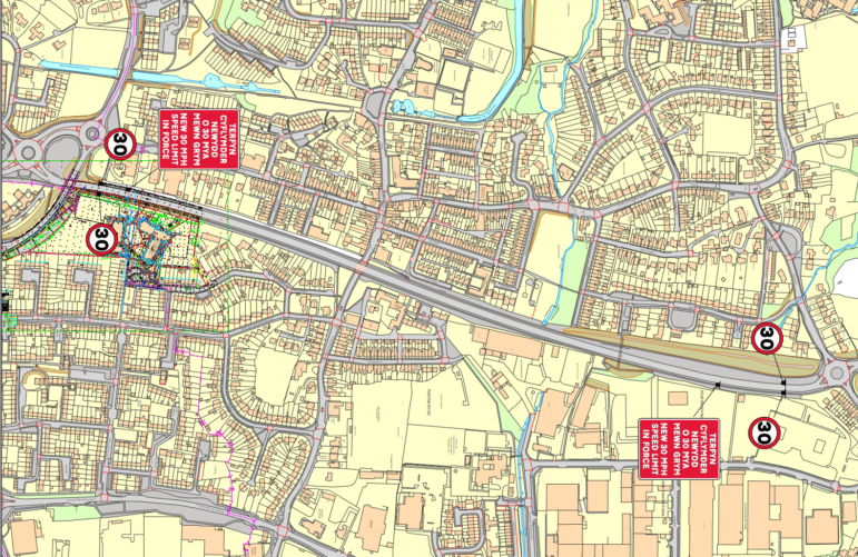 A map showing 30mph limit stretch of road