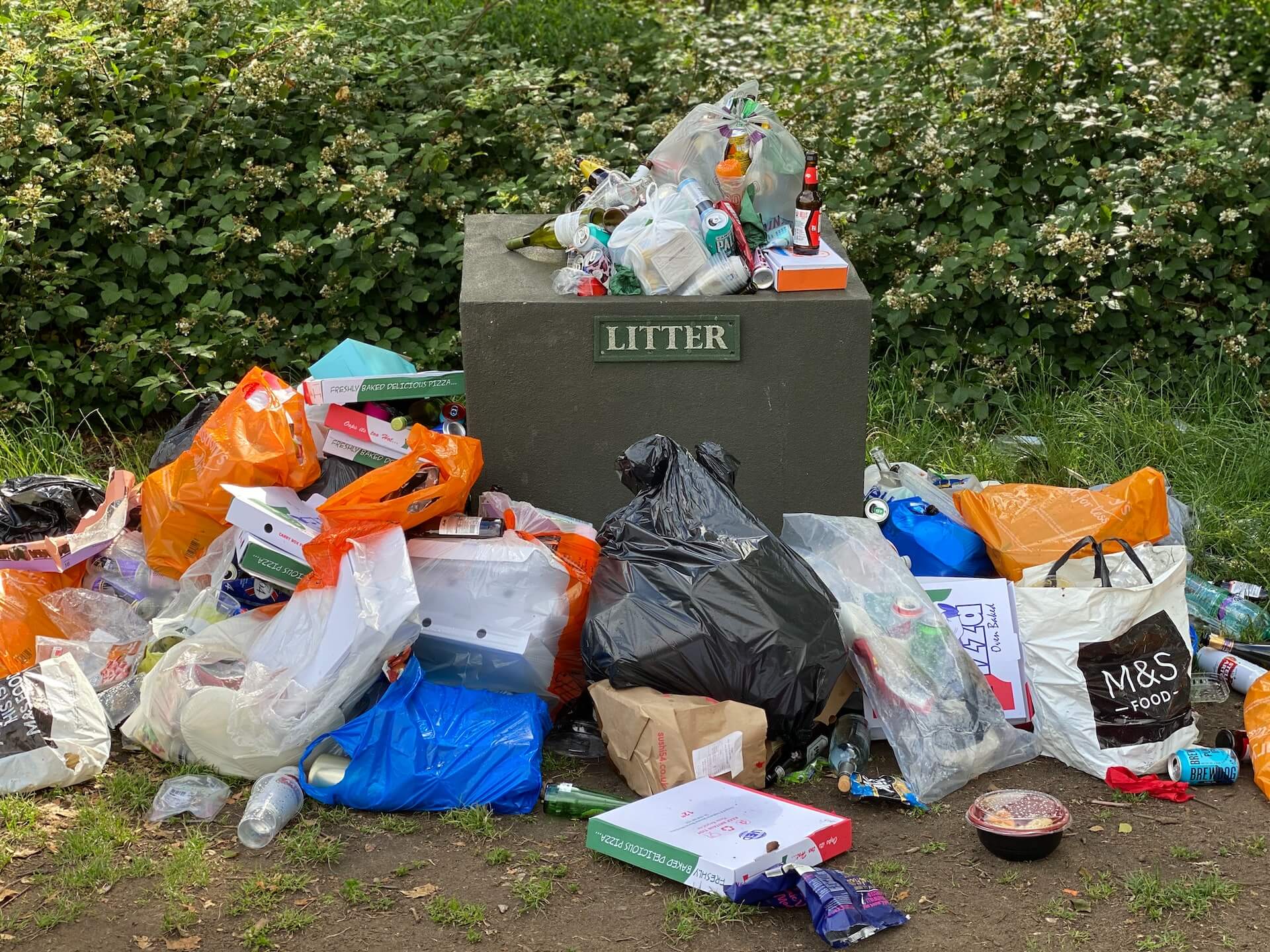 a bin overflowing with litter