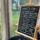a chalk board of events