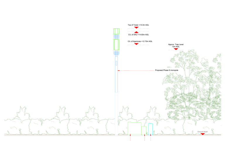 plans showing a proposed mobile phone mast next to trees