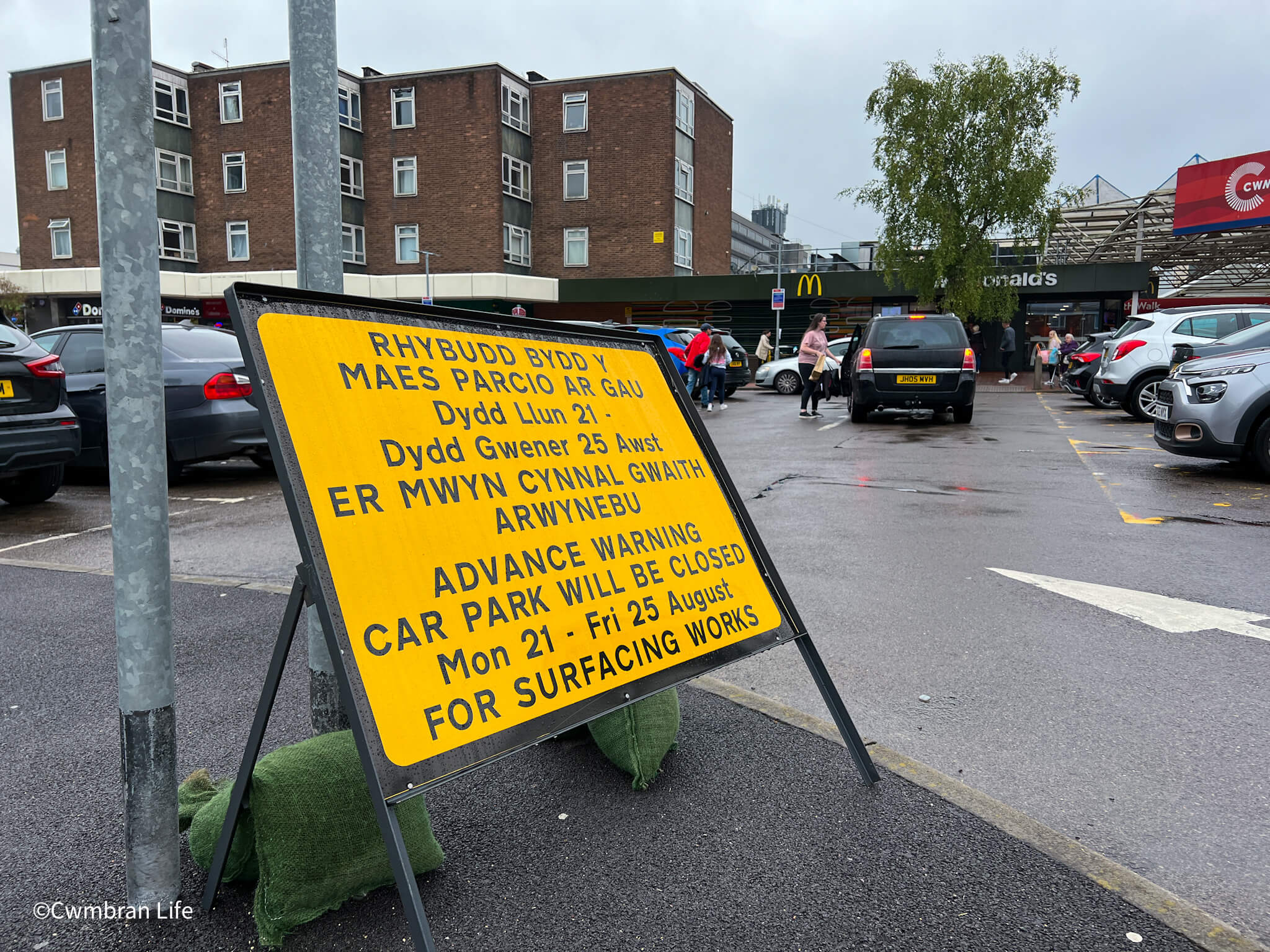 a sign saying a. car park will be closed for five days