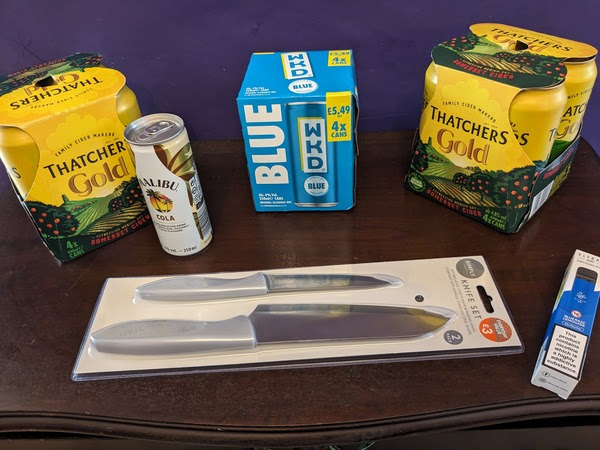a knift, vape, and cider