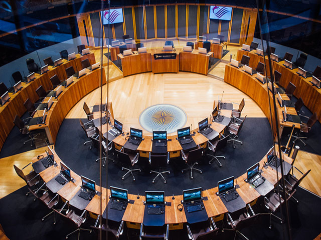 The debating chamber at The Senedd