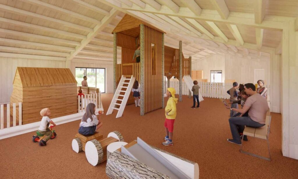 artists impression of the indoor play barn
