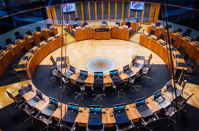 The debating chamber at The Senedd