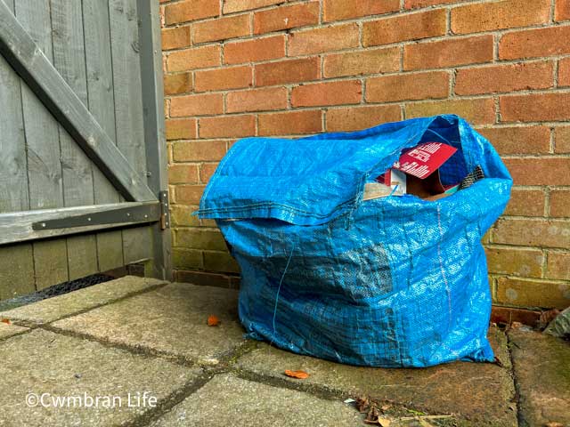 blue cardboard bag