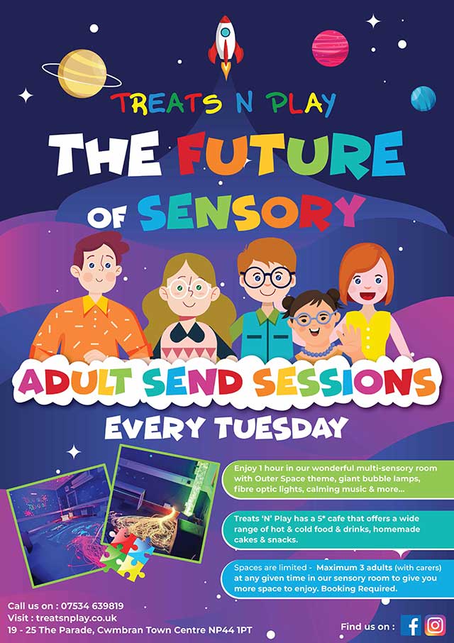 a poster adults booking a slot in a children's play centre sensory room