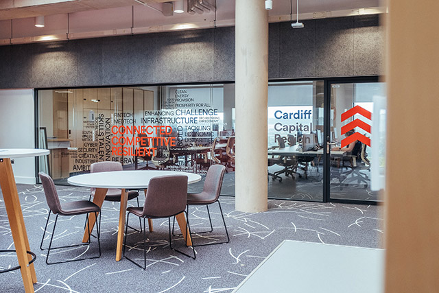 an office with a table and chairs