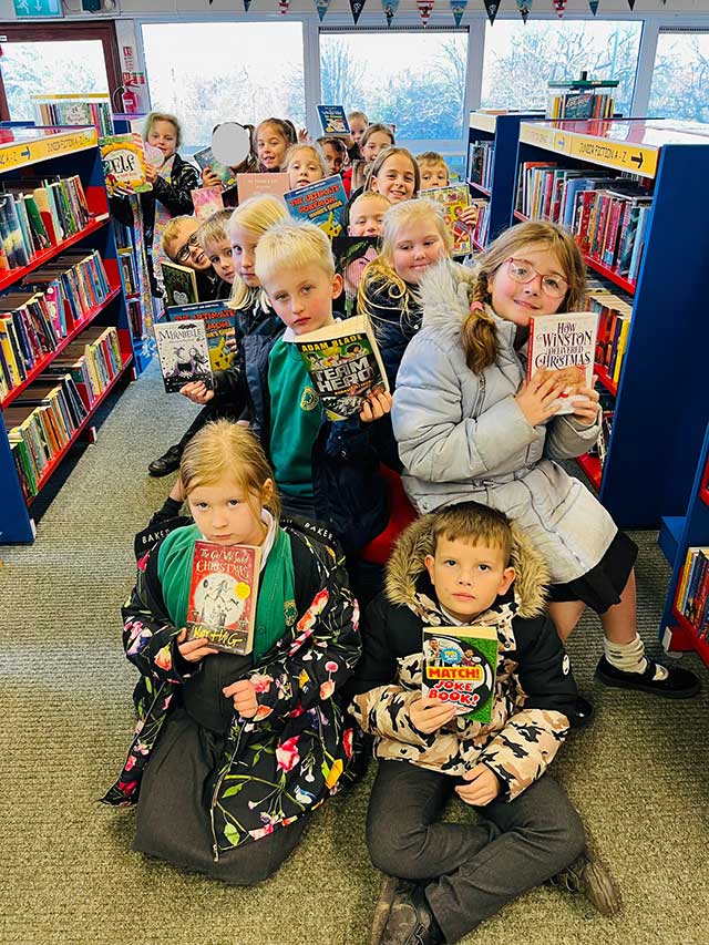 group of children in a library