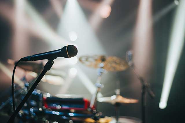 a microphone and drum kit