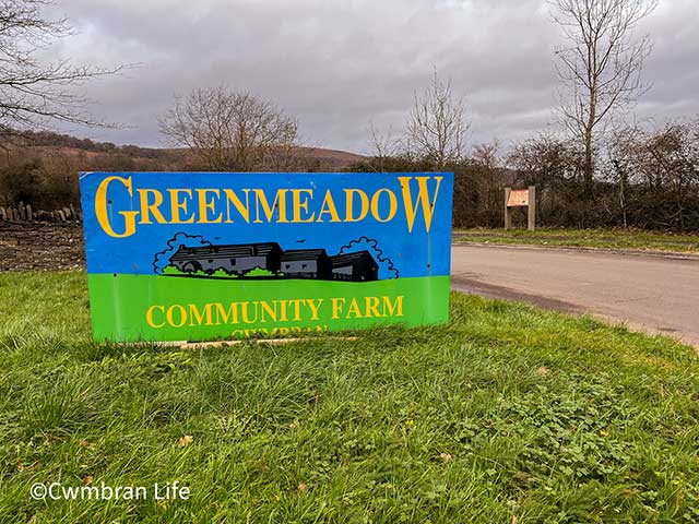 Entrance sign for Greenmeadow Community Farm