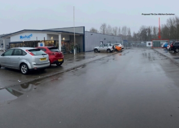 This photograph shows where Tin Can Kitchen\'s container is located in the staff car park at the What! store in Cwmbran. Picture: Torfaen County Borough Council
