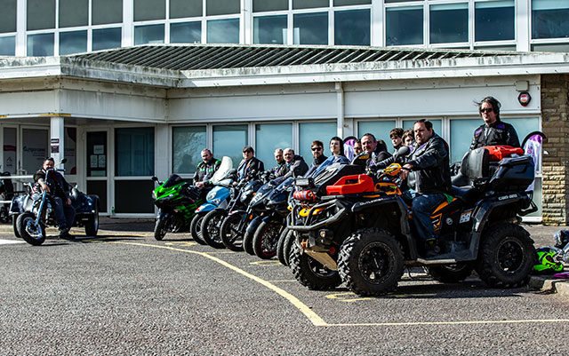 Caldicot Motorcycle Club members and their motorcycles at Aust