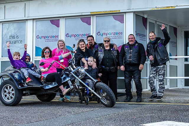 Caldicot Motorcycle Club Vice President Garry ‘Gadget’, Club Caretaker Bill ‘Jock’, Secretary Dawn Jones, President Colin ‘Bear’ Jones; Leila and Tyler Rogers, Fran Garland, Lucy Spielberg, Calvin and Rory Garland, all from Gympanzees.