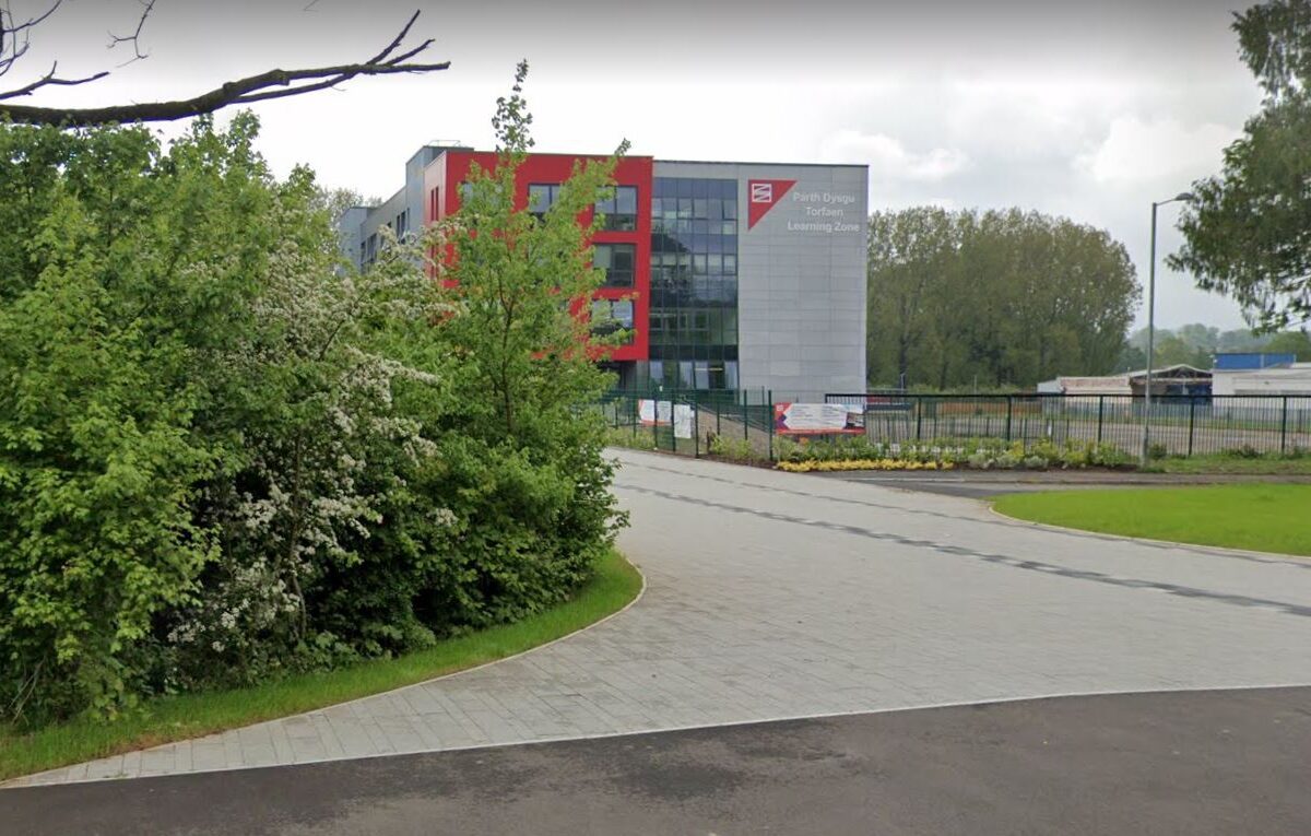 Torfaen Learning Zone seen from St Davids Road in Cwmbran.