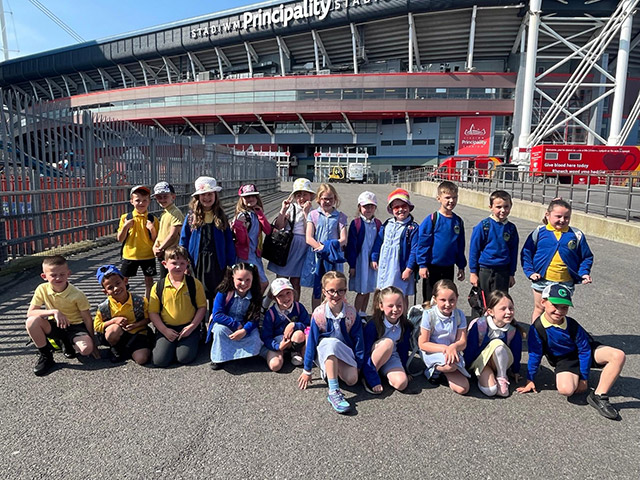 Pupils outside the Millennium Stadium