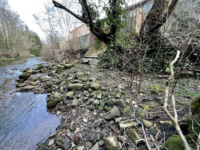The Afon Llwyd at Pontnewynydd the retaining wall will be built where the current concrete bank is.