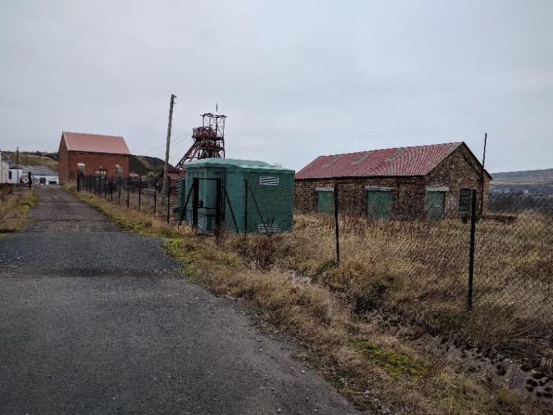 The Portakabin, wrapped in the red brick vinyl, before it was installed at Big Pit