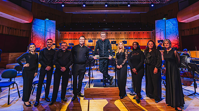 Cwmbran's Rebecca Chard (far left) with Gareth Malone (centre) and the seven other choristers