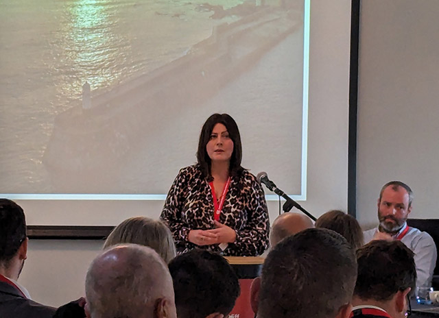 Cardiff Capital Region chief executive Kellie Beirne speaking at the launch of the Northern Valleys Initiative in Bargoed