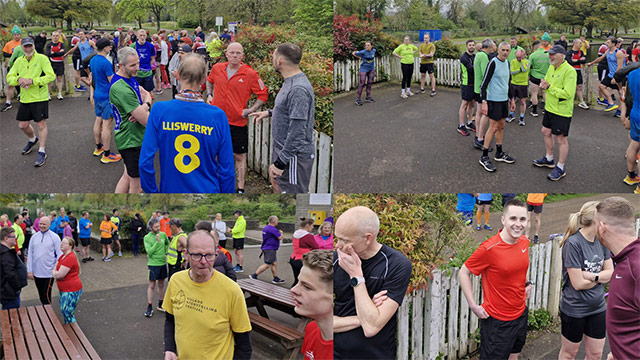 four photos of runners getting ready to run