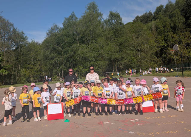 Pupils at Cwmffrwdoer Primary School during their mini-marathon