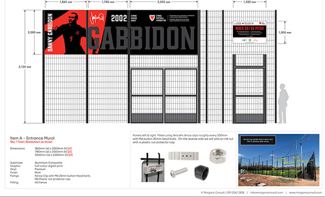 an artist's impression showing a sign with word 'Gabbidon' on it and an image of the footballer Danny Gabbbidon
