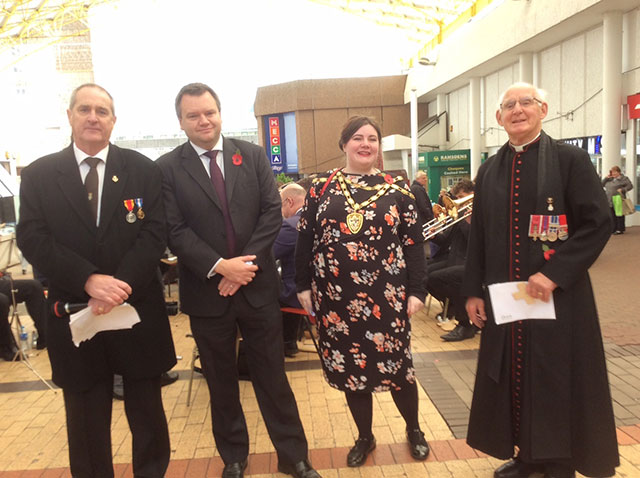 Reverend Canon Harald Thomas on the right pictured during the launch of the Poppy Appeal, in Cwmbran, in 2018 with Colin Williams, Nick Thomas-Symonds MP and then mayor of Torfaen Jessica Powell.