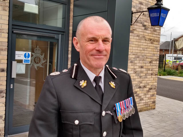 Mark Hobrough chief constable Gwent Police outside a police base,