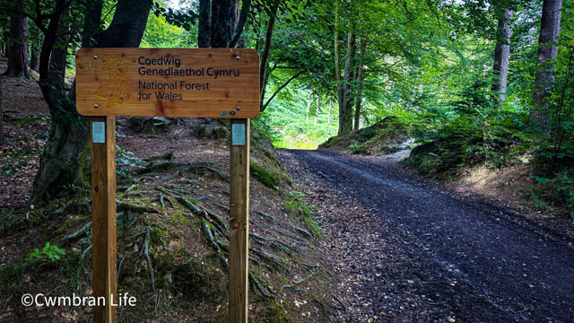 a wooden sign for the national forest of wales