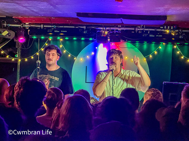 Josh Law and Ben Sadler, the duo who are Getdown Services, on stage at Le Pub